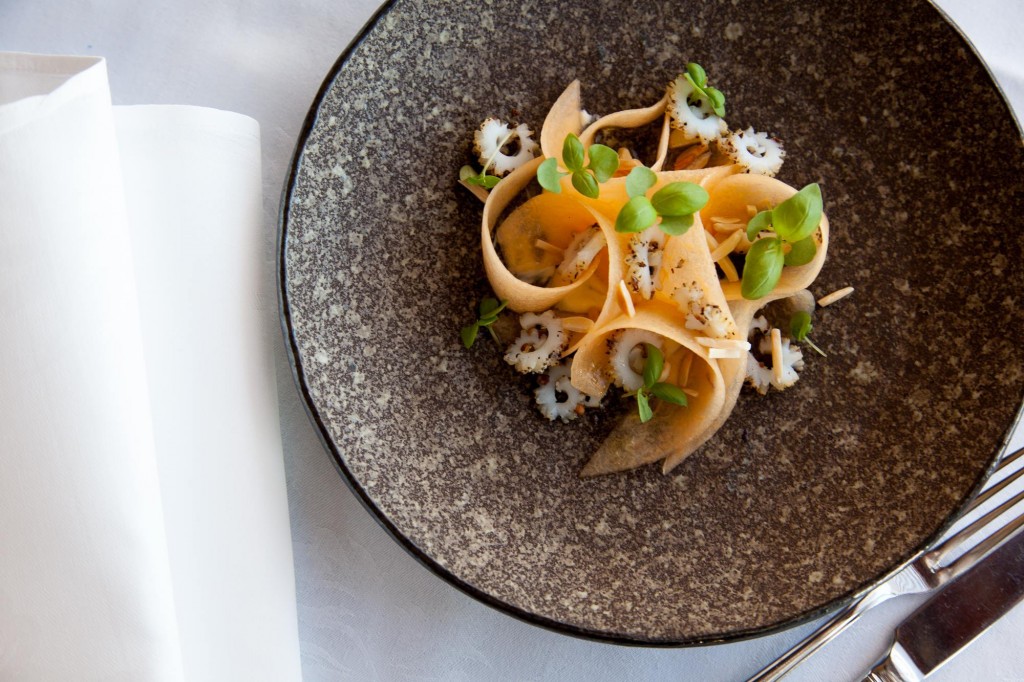 Cuttlefish | rockmelon | Buche d’Affinois | almond from Boathouse on The Lake.