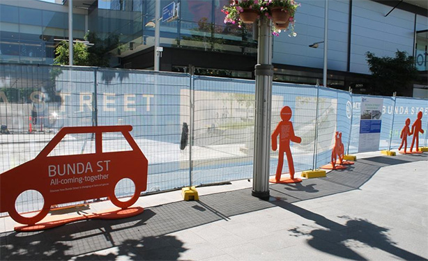 These silhouettes have been erected to help ppl find out about how Bunda Street shareway will work .