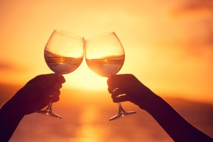 Wine glasses sunset