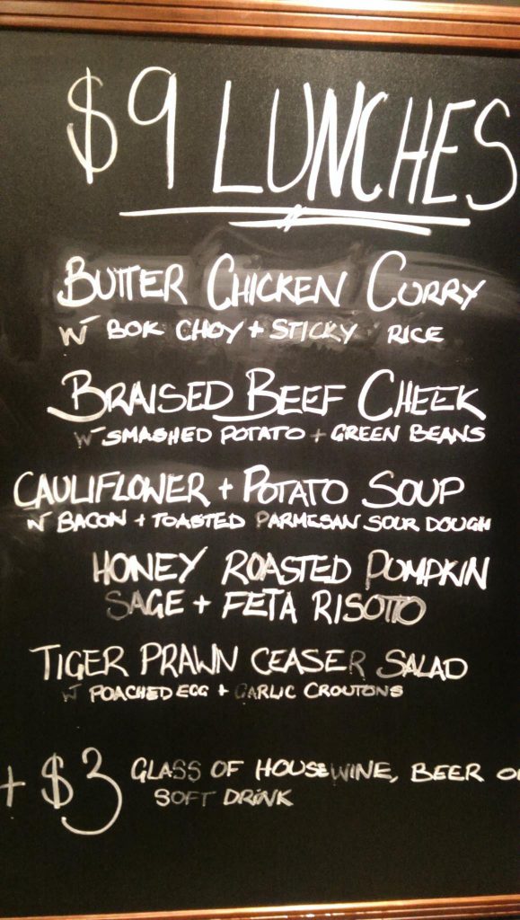Blackboard lunch specials at Treehouse.