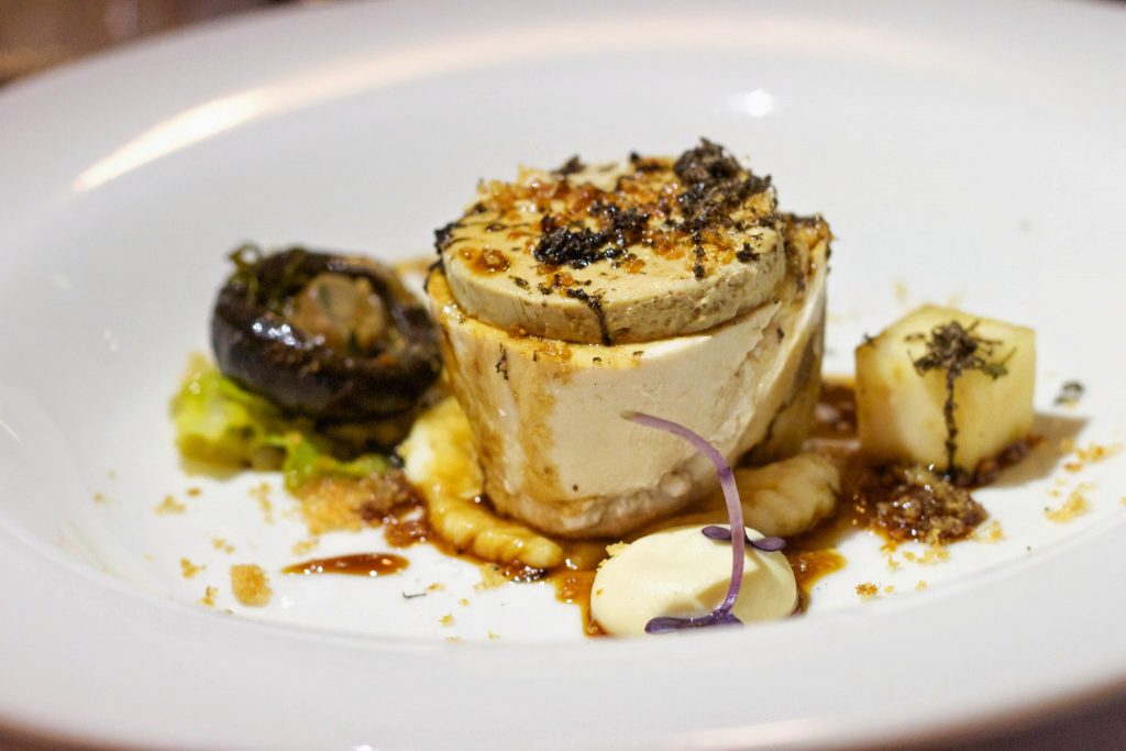 Grazing's free range chicken breast with winter truffle fois gras, celeriac crumble, savoy and shitake.