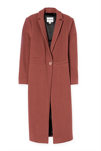 CR Soft Longline Coat in Terracotta Red $399.00