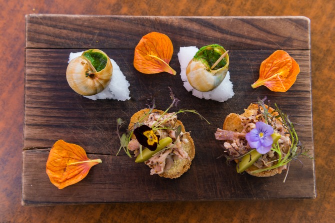 House_made_Pork_Rillette_on_croutons_and_Parsly_butter_Snails