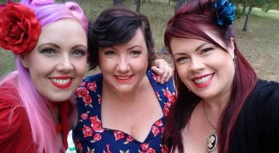 Kartika (center) with Vicky Kidd-Gallichan, Backstage Director/Designer and stylist (left) and Belle Hogg, resident photographer, graphic designer, social media and co-organiser/stylist (right). 