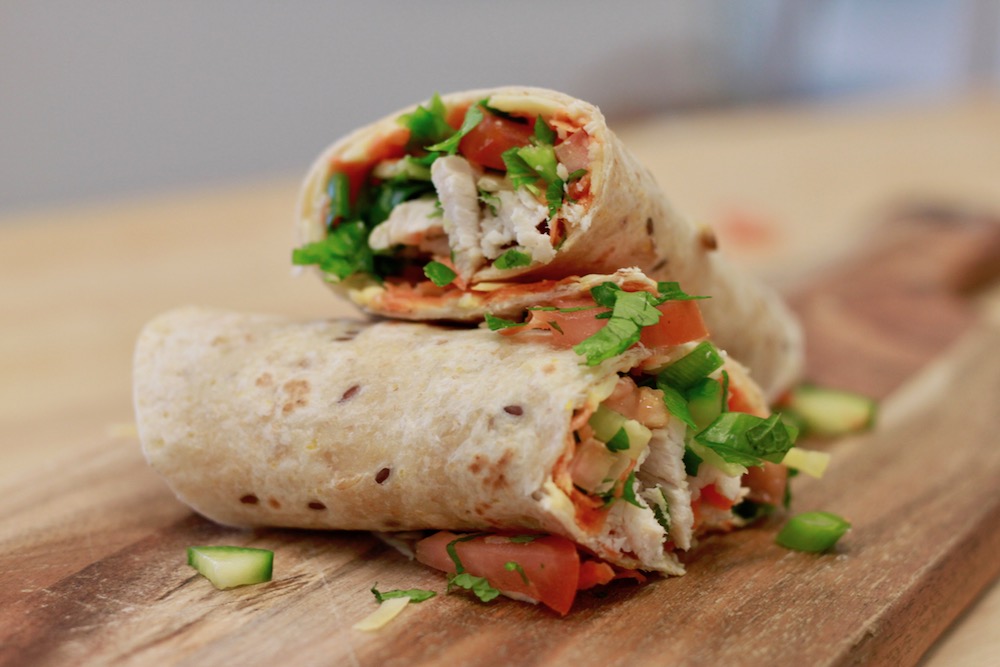 chicken, tabouli, wraps, lunch, salad, fresh, herbs, recipe