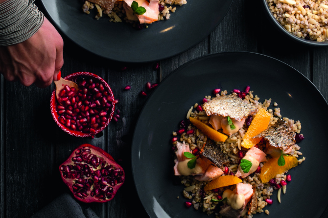 Recipe: Crispy Skin Salmon w Three Grain Salad
