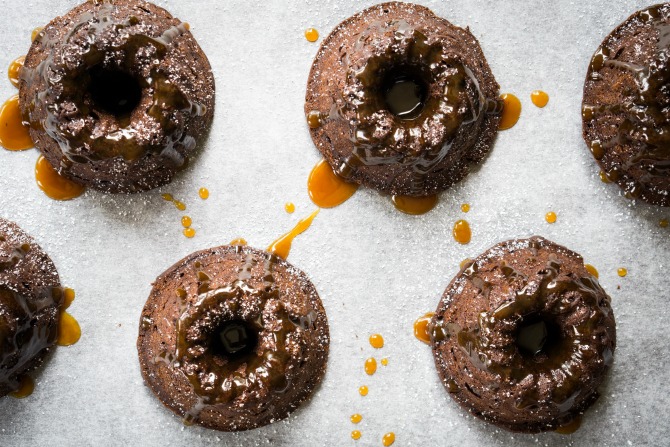 Chocolate and salted caramel baby bundt cakes