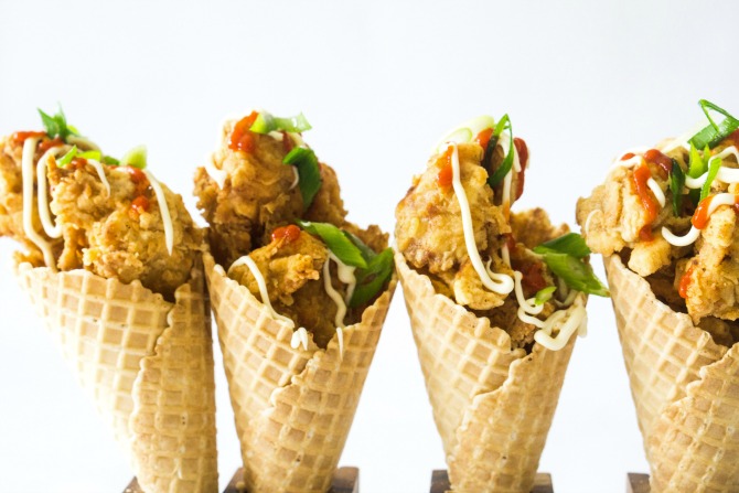 Recipe: Sriracha Fried Chicken Waffle Cones