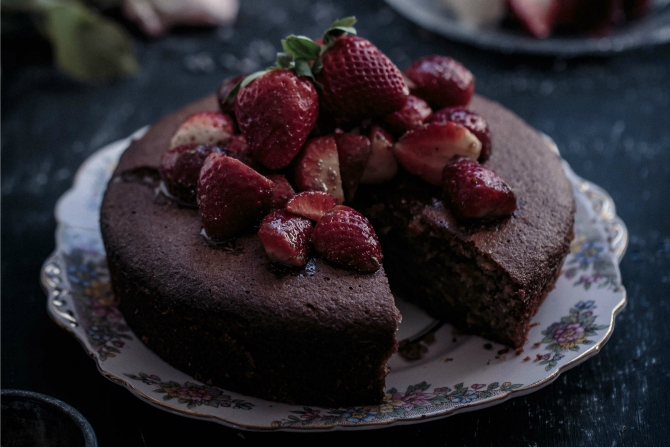Almond Pistachio Cake with Lavender Strawberries