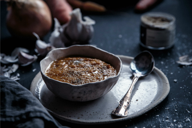 Pumpkin and Carrot Soup with Za’atar and Truffle Oil