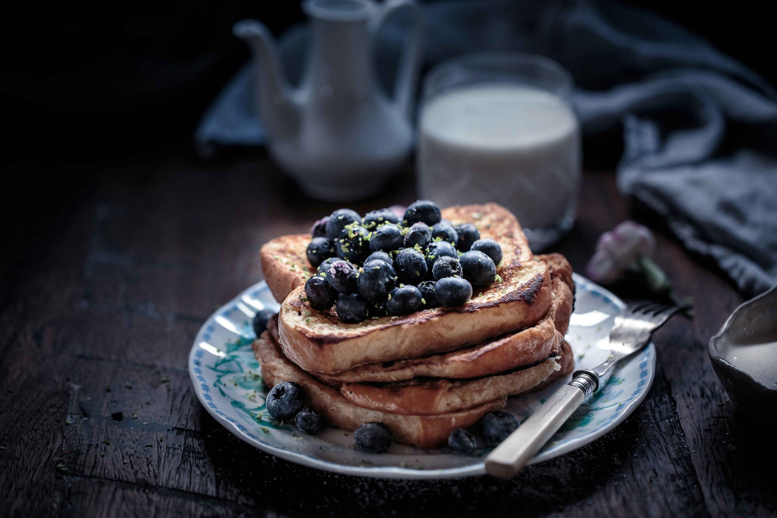 Frangelico French Toast with Blueberries and Vanilla Bean Creme Fraiche