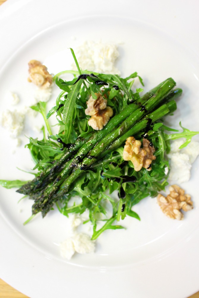 Chargrilled asparagus with Persian fetta & honey roasted pear