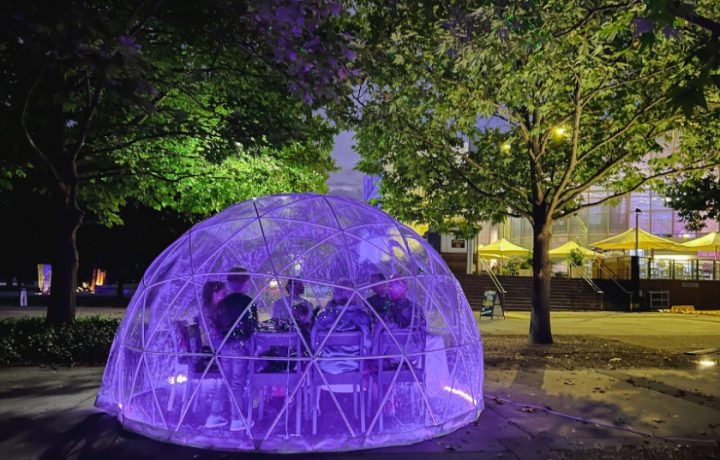 Tacos and dessert grazing tables in an igloo? Shut up and take our money.